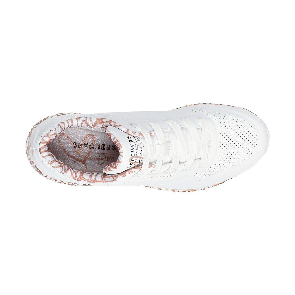 TENIS SKECHERS UNO-LOVING LOVE PARA DAMA COLOR BLANCO ORO