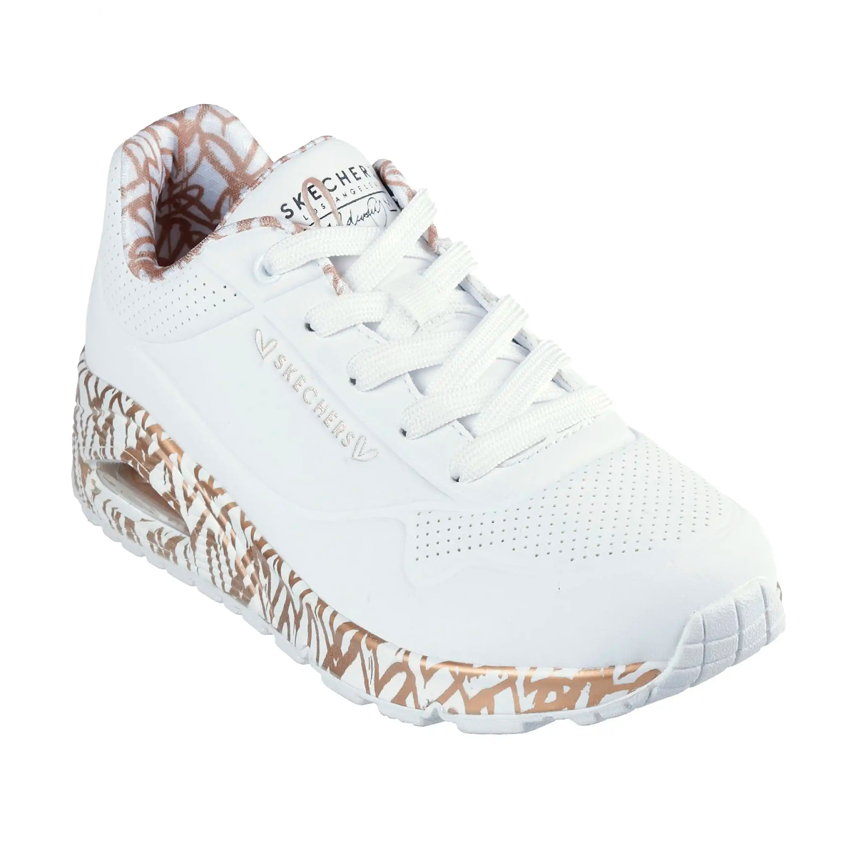 TENIS SKECHERS UNO-LOVING LOVE PARA DAMA COLOR BLANCO ORO