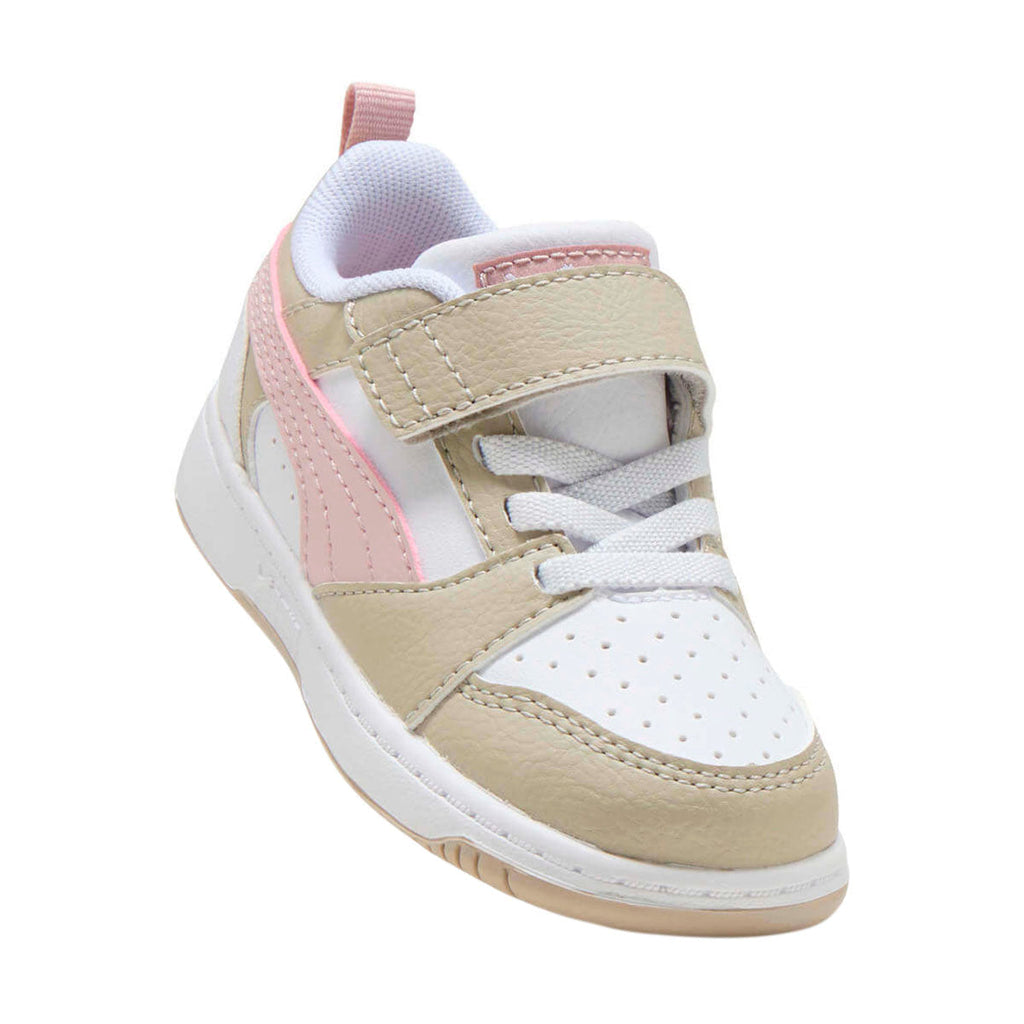 TENIS PUMA REBOUND V6 INFANTIL COLOR BLANCO BEIGE ROSA