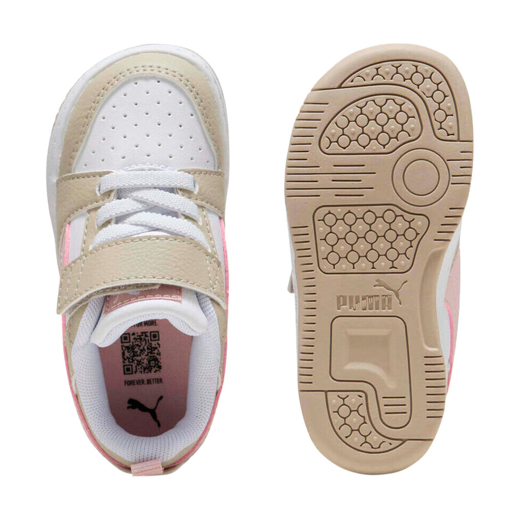 TENIS PUMA REBOUND V6 INFANTIL COLOR BLANCO BEIGE ROSA