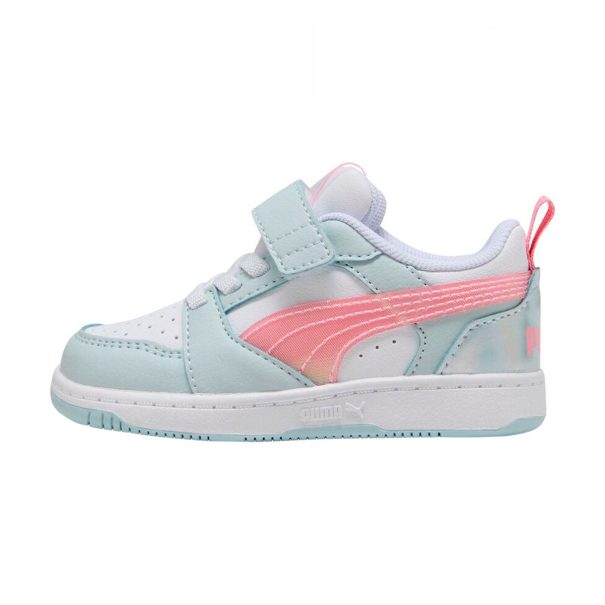 TENIS PUMA REBOUND V6 INFANTIL COLOR BLANCO AZUL ROSA