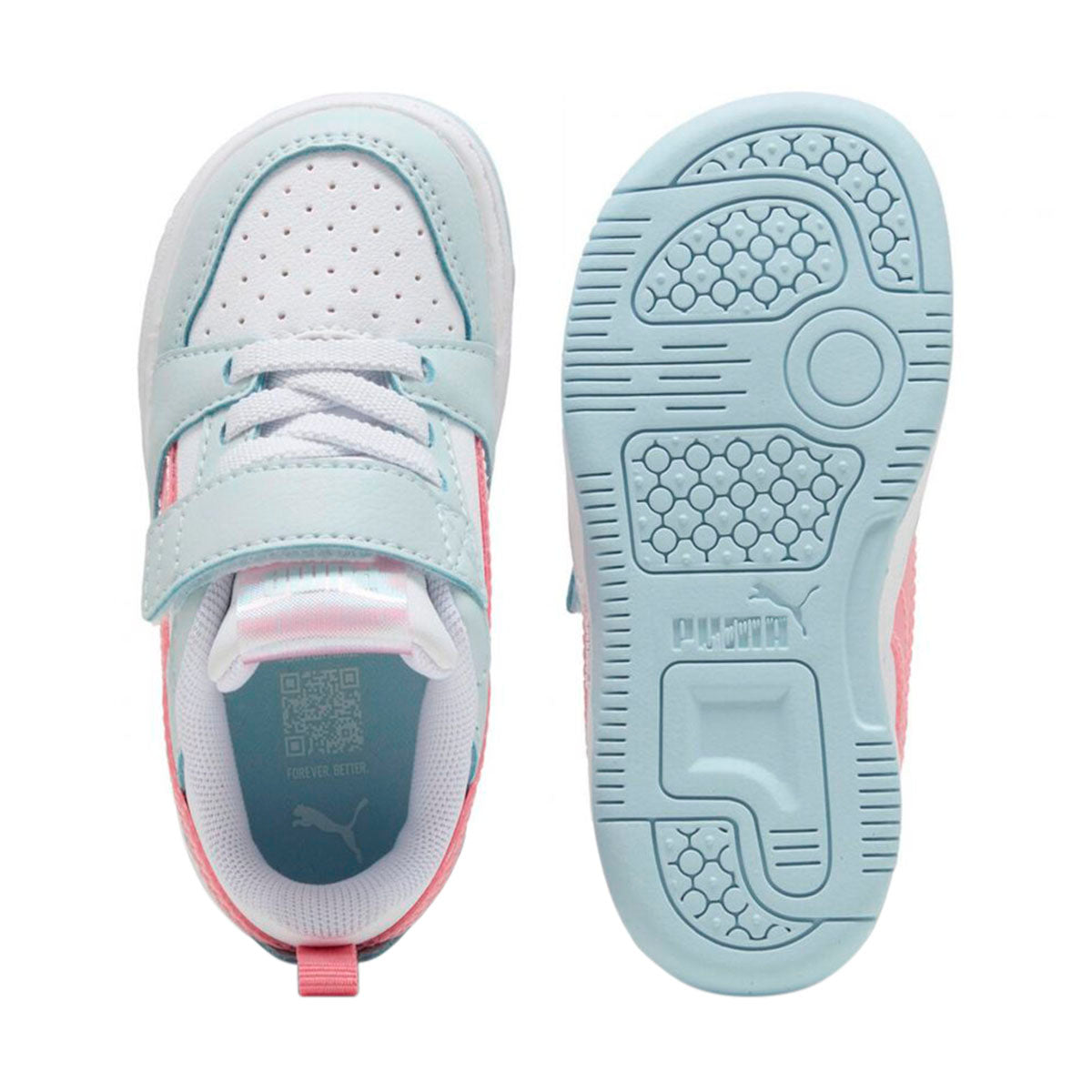 TENIS PUMA REBOUND V6 INFANTIL COLOR BLANCO AZUL ROSA