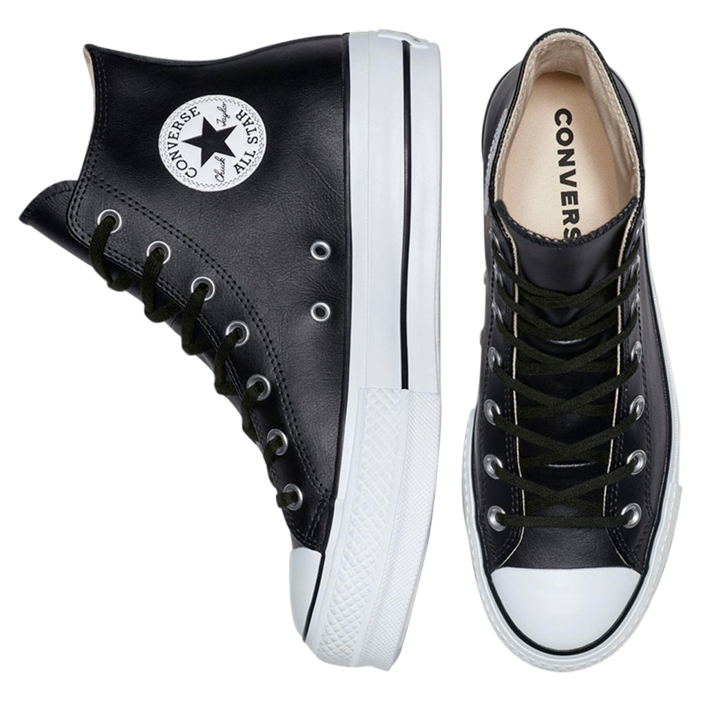 TENIS CONVERSE ALL STAR PARA DAMA DE PLATAFORMA NEGRO PIEL