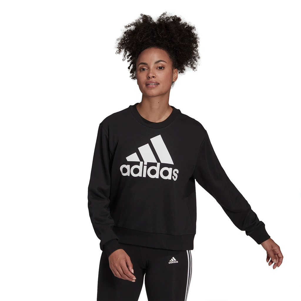 SUDADERA ADIDAS ESSENTIALS LOGO PARA DAMA COLOR NEGRO BLANCO